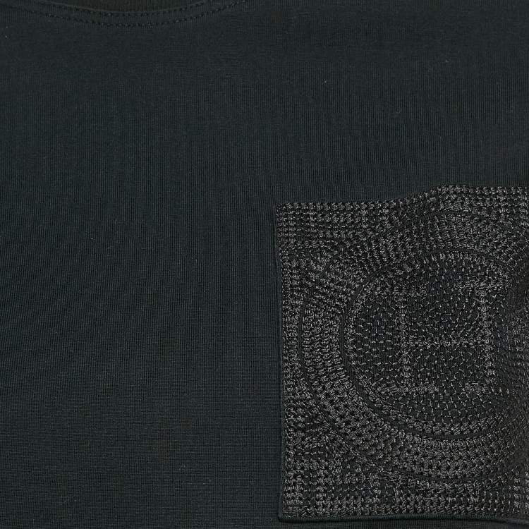 مملوكة مسبقًا Hermes Black Jersey Embroidered Pocket T-Shirt S