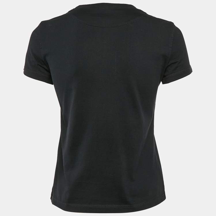 مملوكة مسبقًا Hermes Black Jersey Embroidered Pocket T-Shirt S