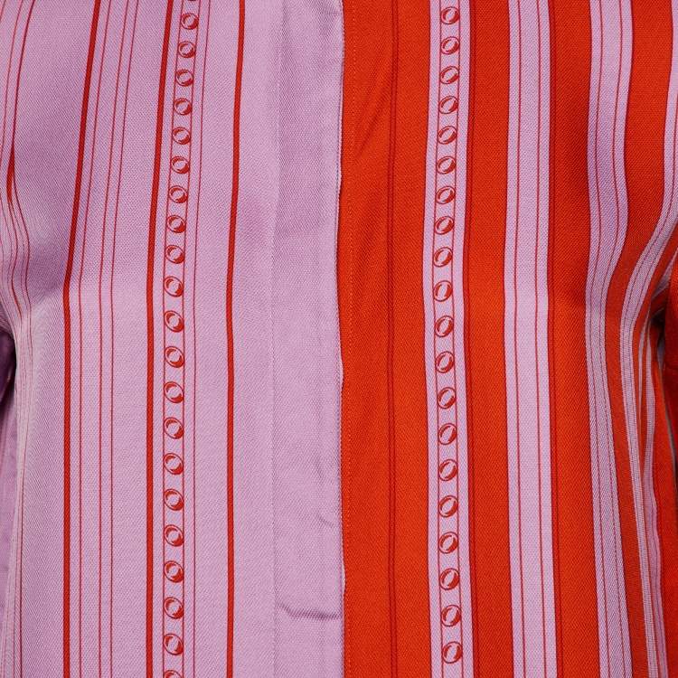 Pre Owned Hermes Purple/Orange Printed Silk Button Front Shirt S