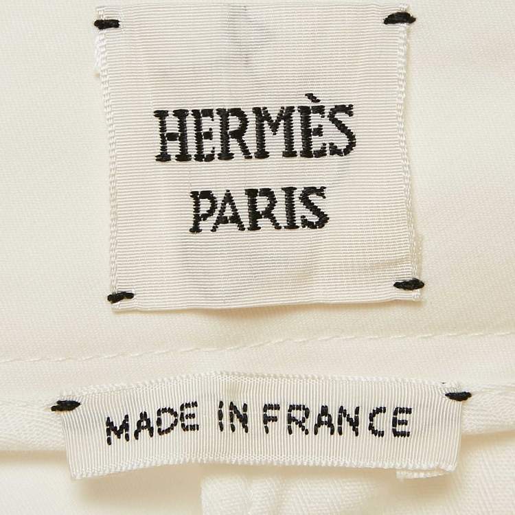 Pre Owned Hermes White Cotton Straight Leg Trousers S