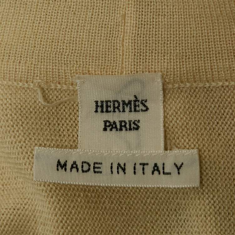Pre Owned Hermès Multicolor/Cream Printed Cashmere Knit and Silk Open Front Long Cardigan L