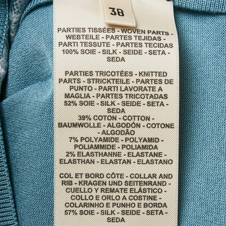 Pre Owned Hermes Blue Scarf Print Silk and Jersey Crew Neck Sweater Top