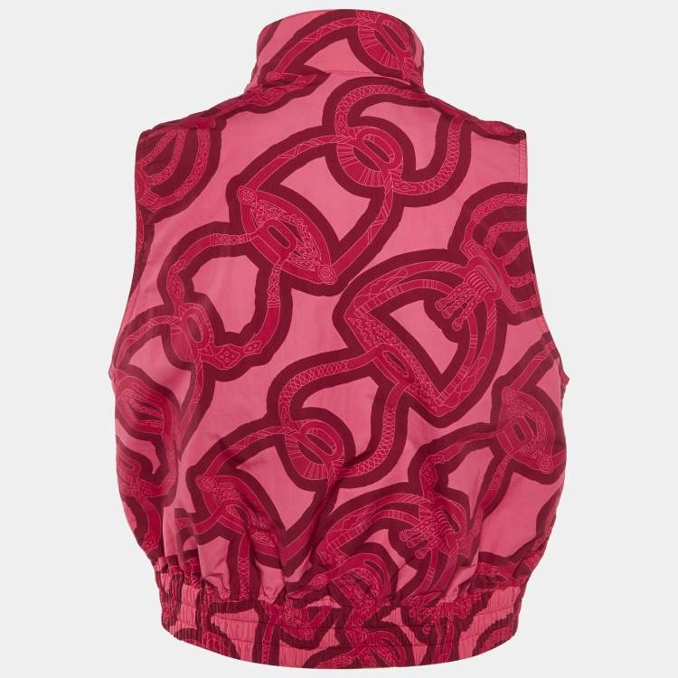 Pre Owned Hermes Pink Printed Nylon Zip Up Vest M