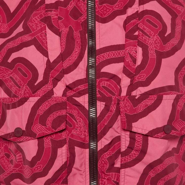 Pre Owned Hermes Pink Printed Nylon Zip Up Vest M