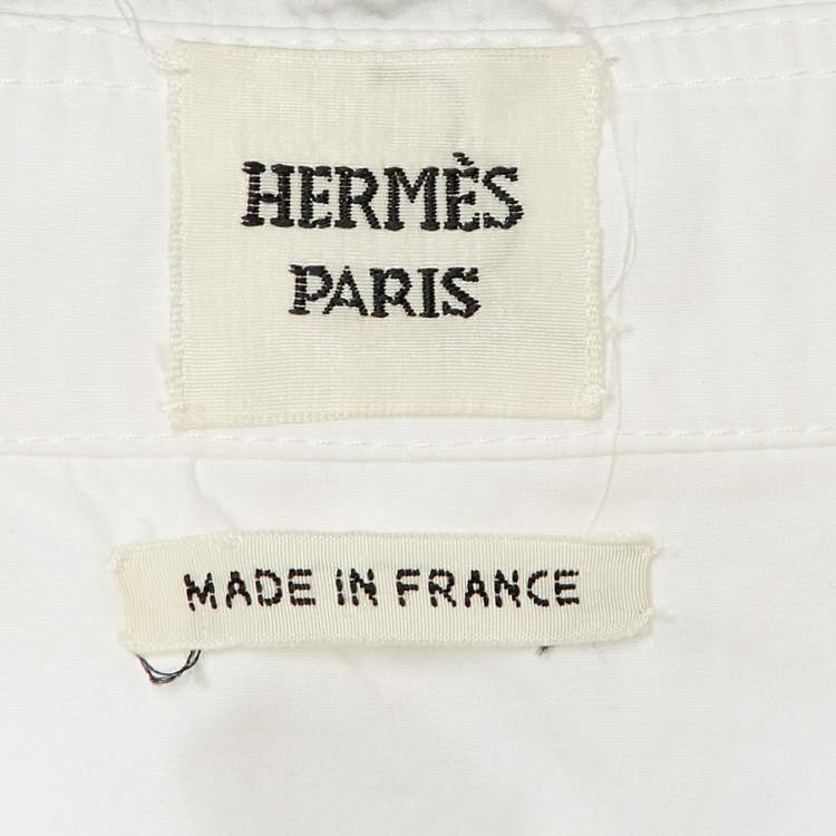 Pre Owned Hermes White Cotton Paneled Shirt Dress M