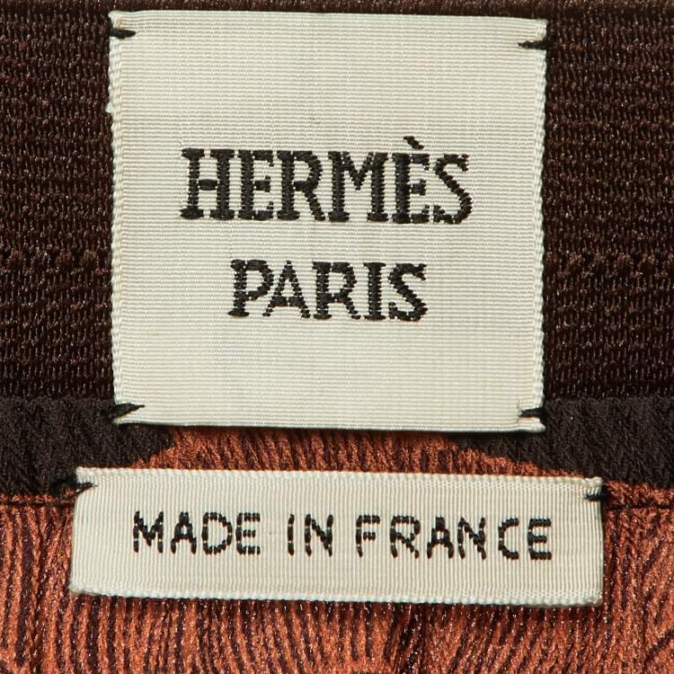 Pre Owned Hermes Dark Brown Printed Silk Pleat Detail Mini Skirt M