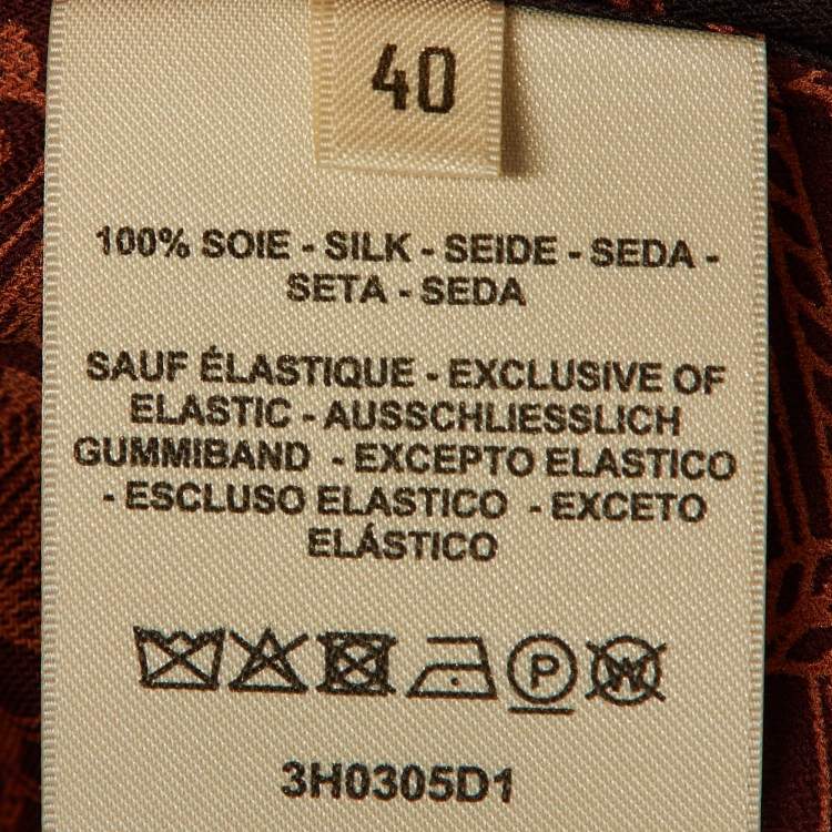 Pre Owned Hermes Dark Brown Printed Silk Pleat Detail Mini Skirt M