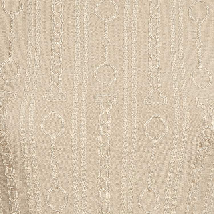 Pre Owned Hermès Beige Wool Blend Short Sleeve Kaleidoscope Effect Sweater M
