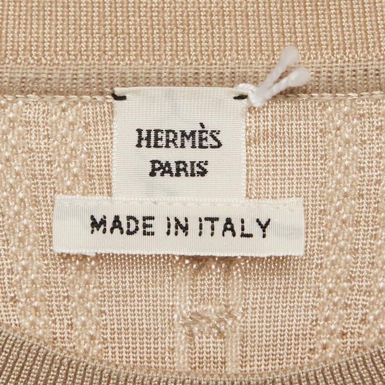 Pre Owned Hermès Beige Wool Blend Short Sleeve Kaleidoscope Effect Sweater M