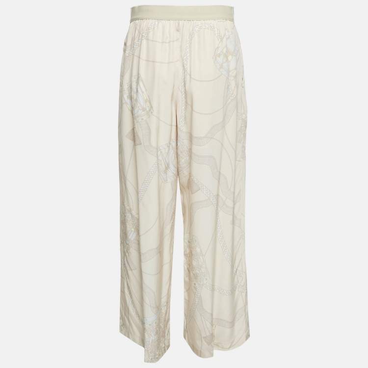 Pre Owned Hermes Pink Printed Silk Trousers S