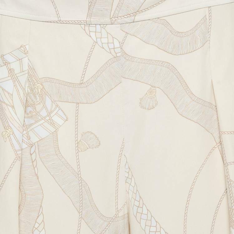 Pre Owned Hermes Pink Printed Silk Trousers S