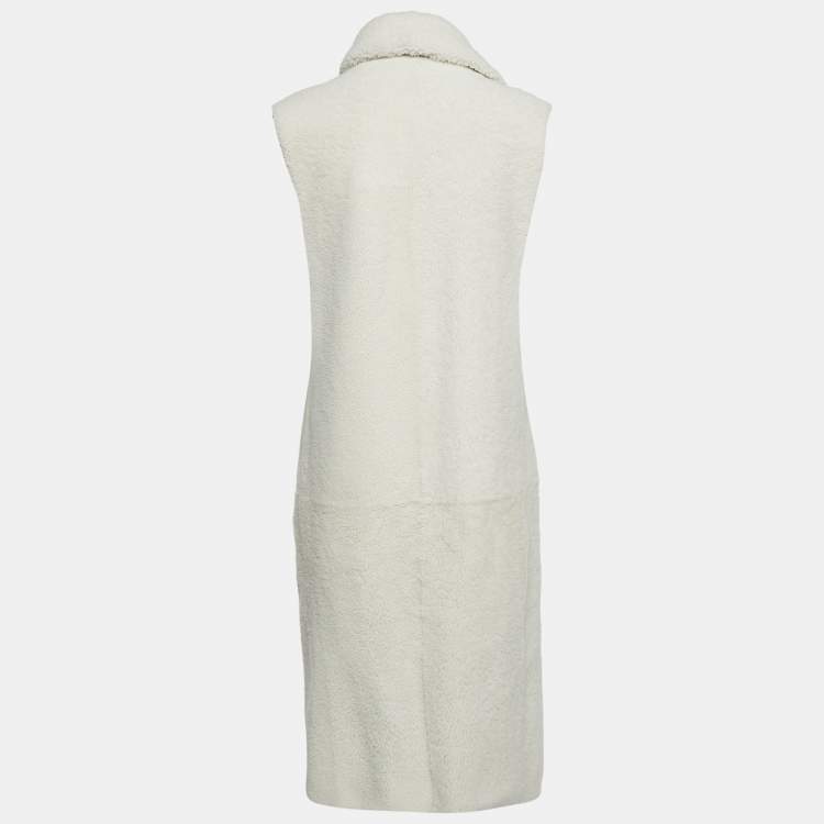 Pre Owned Hermès Off-White Fur Sleeveless Shearling Long Coat M