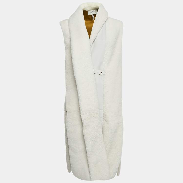 Pre Owned Hermès Off-White Fur Sleeveless Shearling Long Coat M