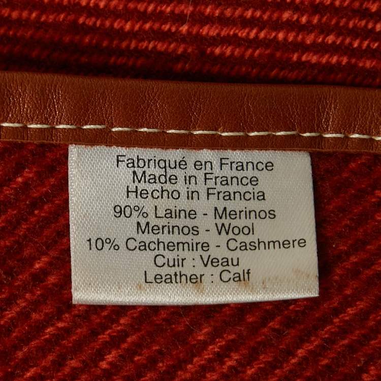 Pre Owned  Hermès Brown Striped Wool and Leather Trim Rocabar Poncho One Size