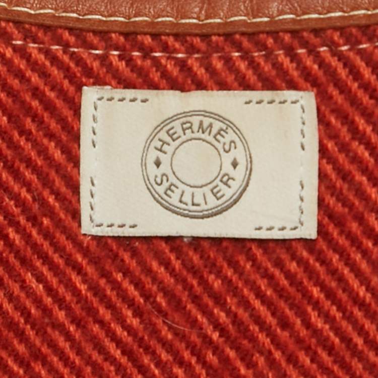 Pre Owned  Hermès Brown Striped Wool and Leather Trim Rocabar Poncho One Size