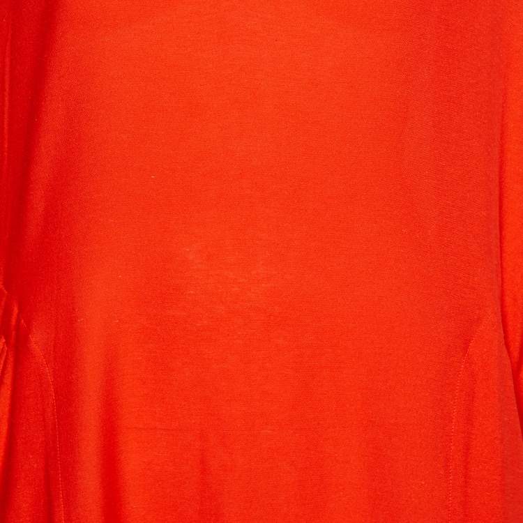 Pre Owned Hermes Bright Red Silk V-Neck Long Tunic Dress S