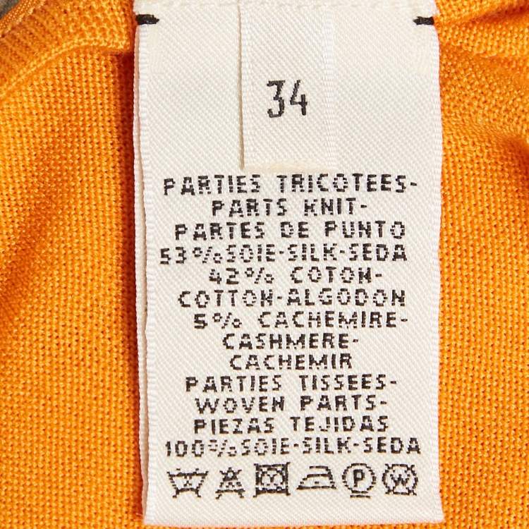 Pre Owned Hermès Orange Printed Silk & Cotton Knit Paneled Top S