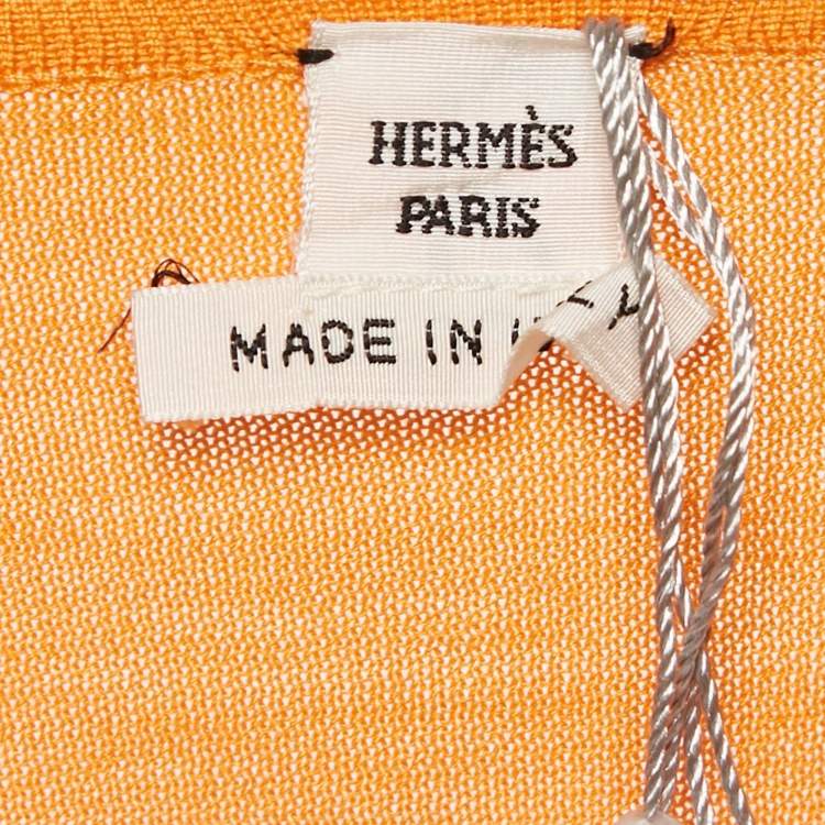 Pre Owned Hermès Orange Printed Silk & Cotton Knit Paneled Top S