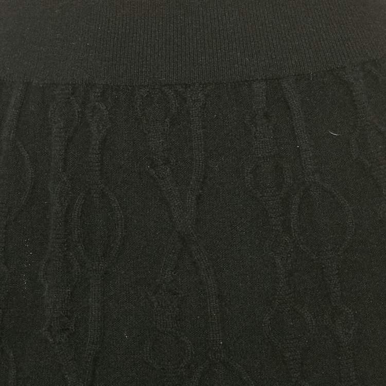 Pre Owned Hermes Black Patterned Cashmere Knit Pencil Skirt M