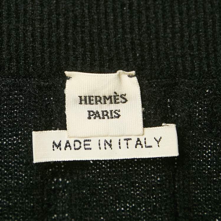 Pre Owned Hermes Black Patterned Cashmere Knit Pencil Skirt M