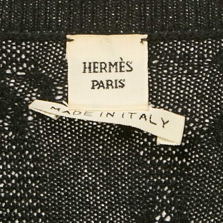 Pre Owned Hermes Black Horse Bit Jacquard Knit Cashmere Long Sleeve Sweater M