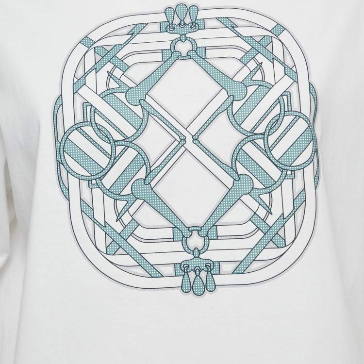 Pre Owned Hermès White Printed Cotton Mors a Jouets T-Shirt L