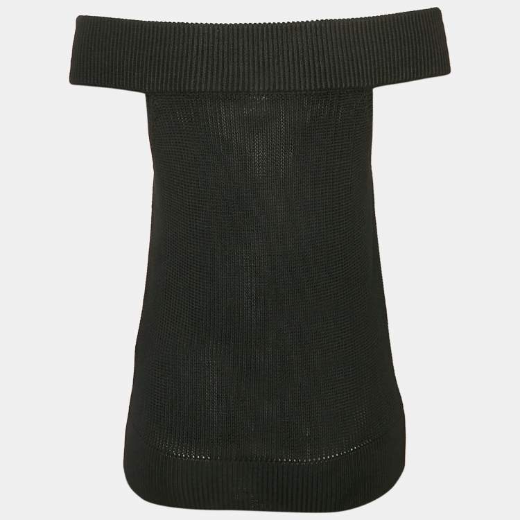 Pre Owned Hermès Black Rib Knit Off-Shoulder Top M