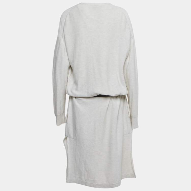 Pre Owned Hermes Beige Cashmere Knit Leather Trim Cardigan and Jumper Set L