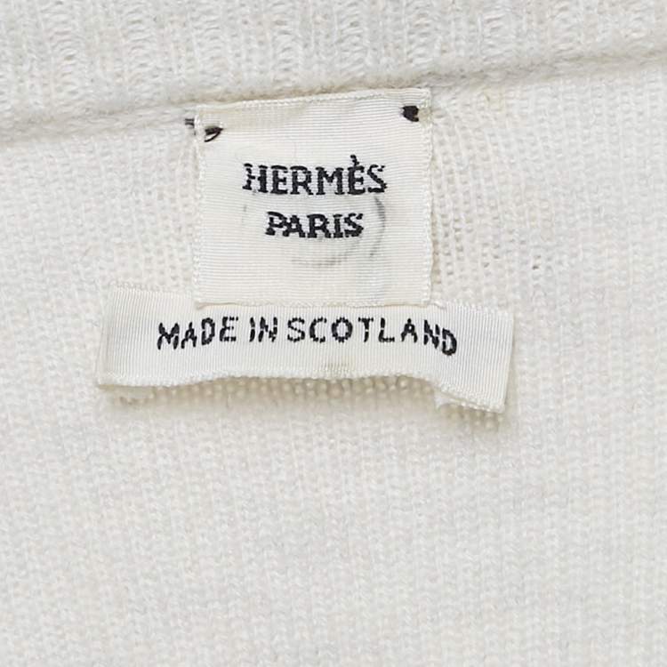 Pre Owned Hermes Beige Cashmere Knit Leather Trim Cardigan and Jumper Set L