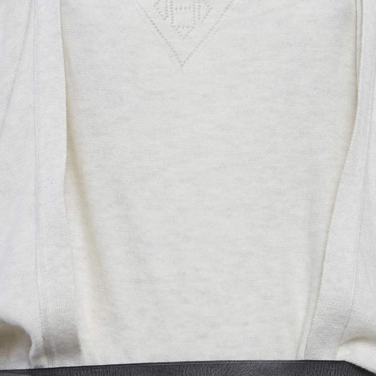 Pre Owned Hermes Beige Cashmere Knit Leather Trim Cardigan and Jumper Set L