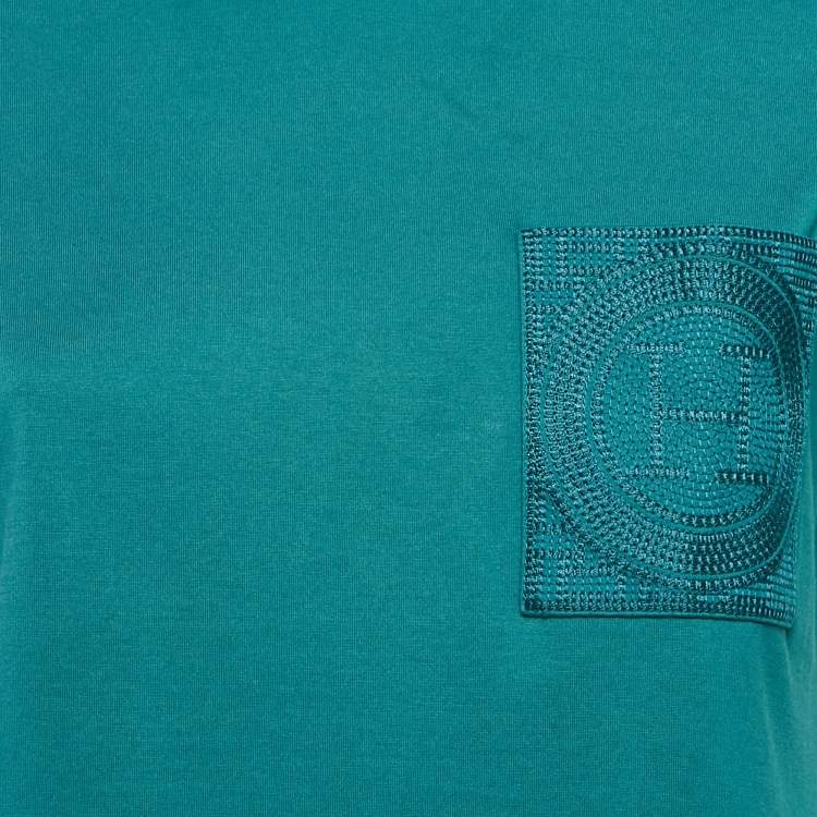 Pre Owned Hermes Green Cotton H Embroidered Pocket Detail T-Shirt M