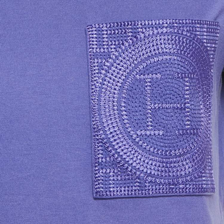 Pre Owned Hermes Purple Cotton H Embroidered Pocket T-Shirt M
