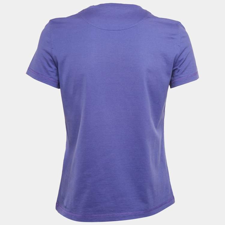 Pre Owned Hermes Purple Cotton H Embroidered Pocket T-Shirt M