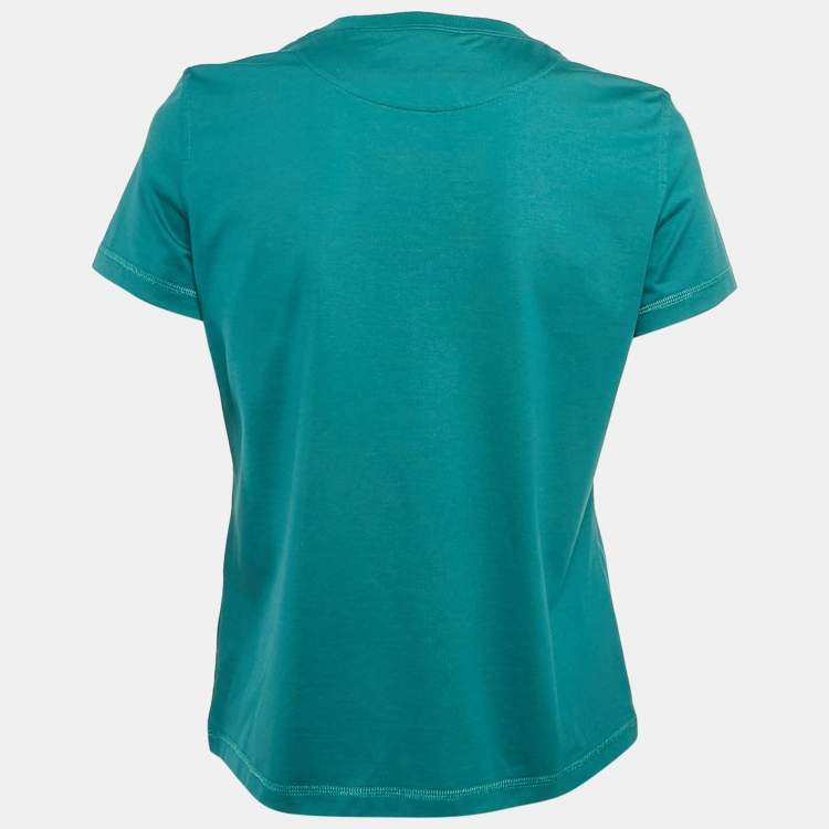 مملوكة مسبقًا Hermès Teal Green Jersey Embroidered Pocket T-Shirt M
