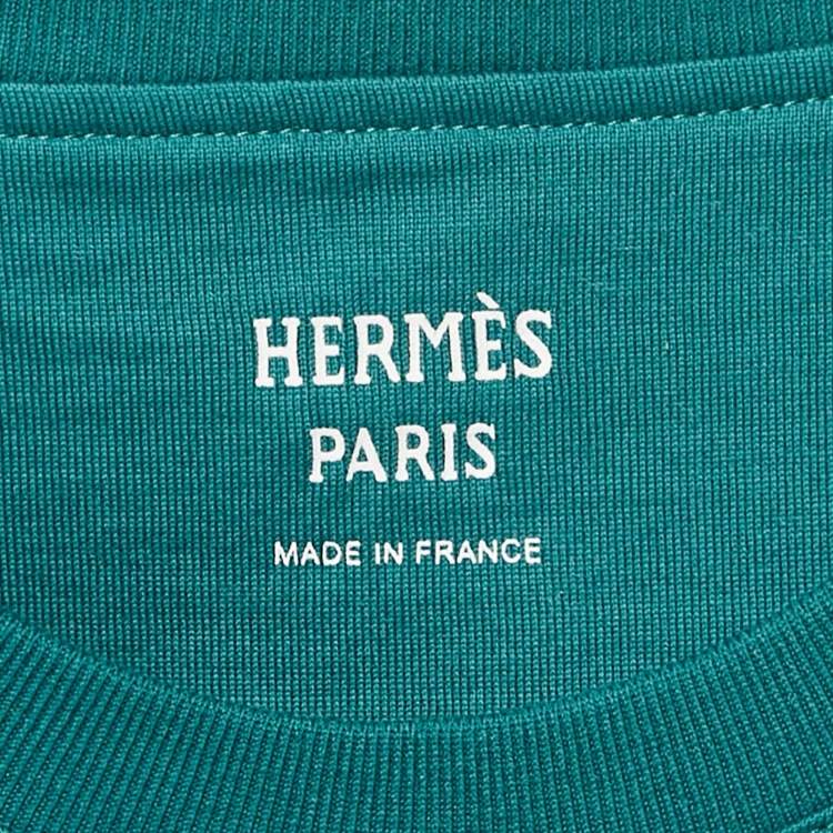 مملوكة مسبقًا Hermès Teal Green Jersey Embroidered Pocket T-Shirt M