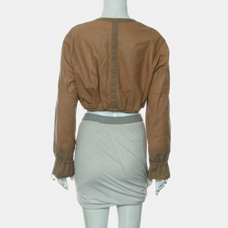 Pre Owned Hermes Beige Nomade Leather Crop Jacket M