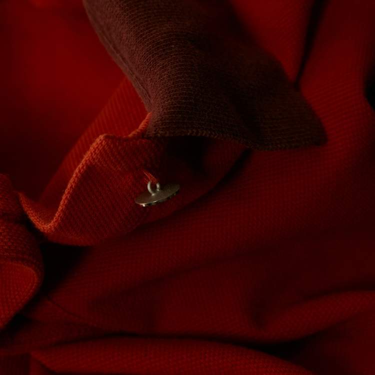 Pre Owned Hermes Orange Cotton Pique Polo T-Shirt S
