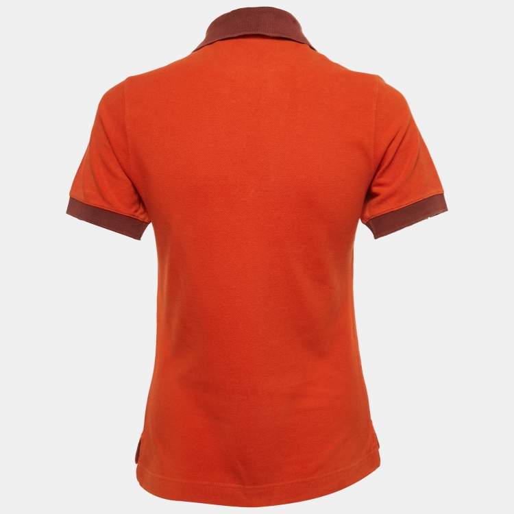 Pre Owned Hermes Orange Cotton Pique Polo T-Shirt S