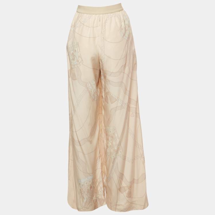 Pre Owned Hermes Pink Printed Silk Palazzo S 