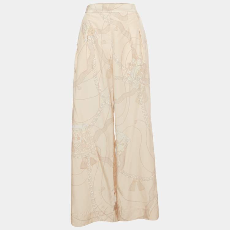 Pre Owned Hermes Pink Printed Silk Palazzo S 