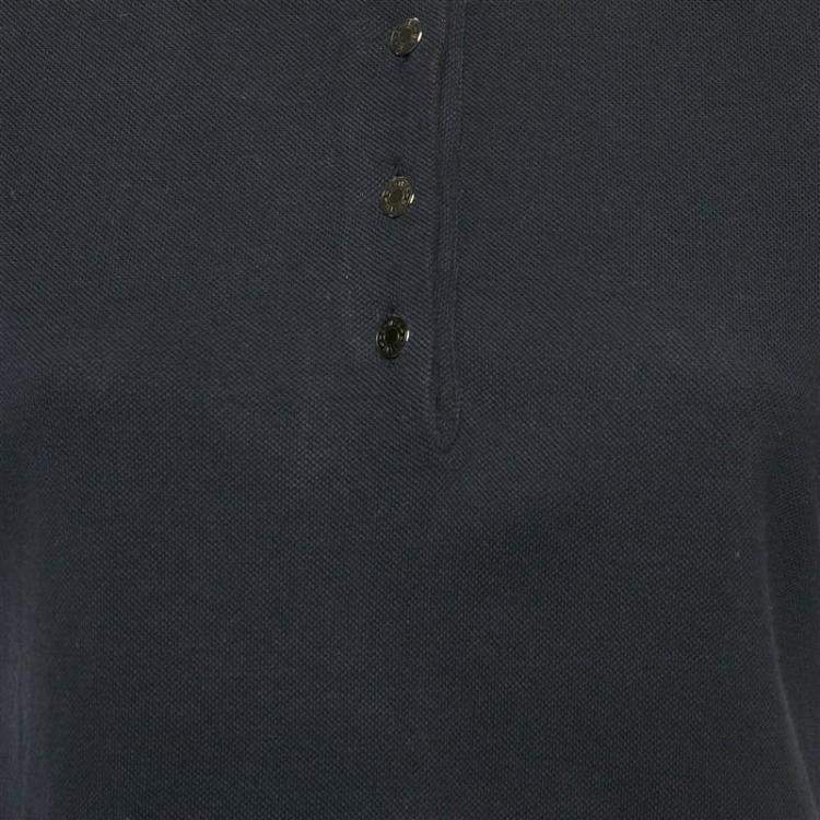 Pre Owned Hermes Sellier Navy Blue Cotton Pique Polo T-Shirt S