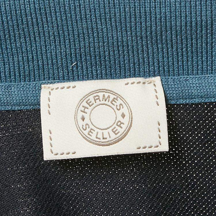Pre Owned Hermes Sellier Navy Blue Cotton Pique Polo T-Shirt S