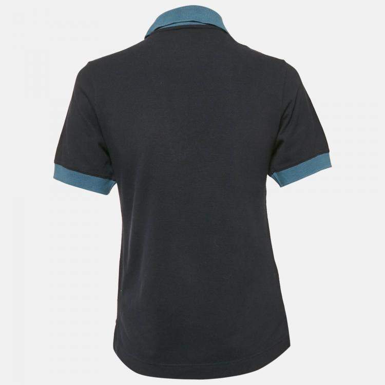 Pre Owned Hermes Sellier Navy Blue Cotton Pique Polo T-Shirt S