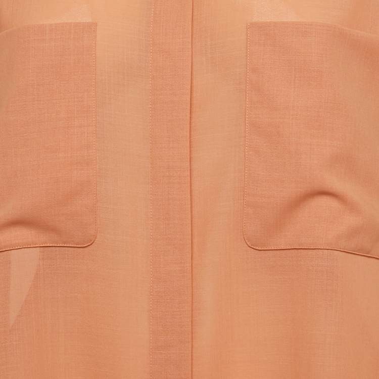 Pre Owned Hermes Peach/Light Orange Wool Shirt Dress M