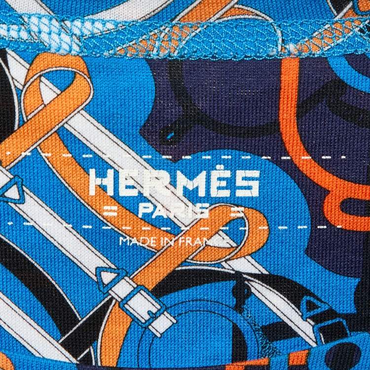 Pre Owned Hermès Blue Printed Cotton Knit T-Shirt S