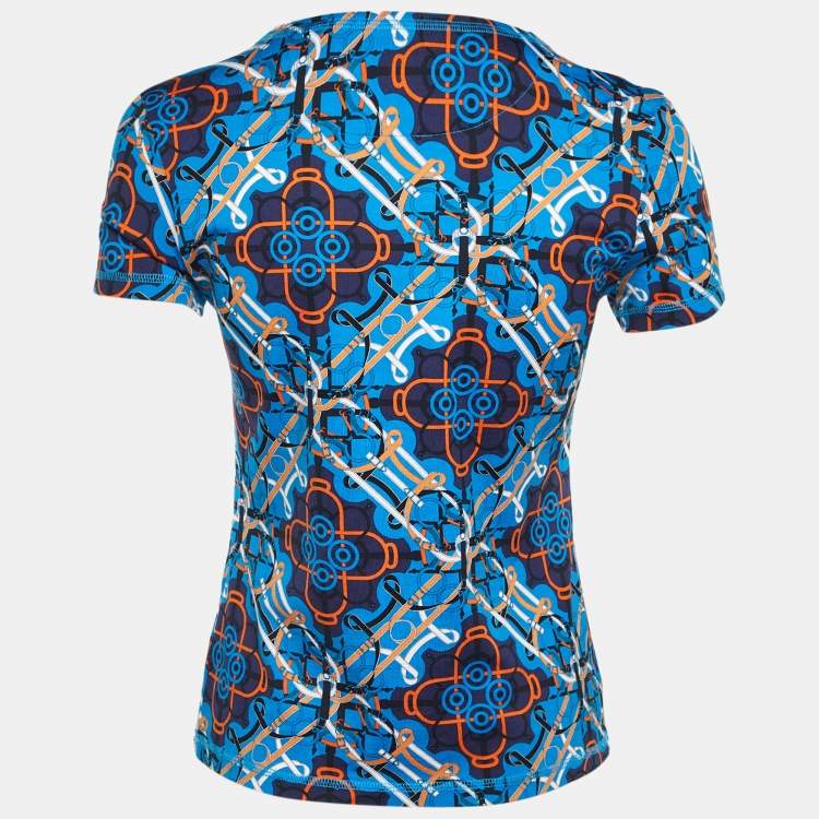 Pre Owned Hermès Blue Printed Cotton Knit T-Shirt S