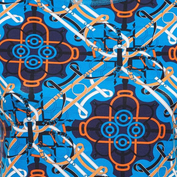 Pre Owned Hermès Blue Printed Cotton Knit T-Shirt S