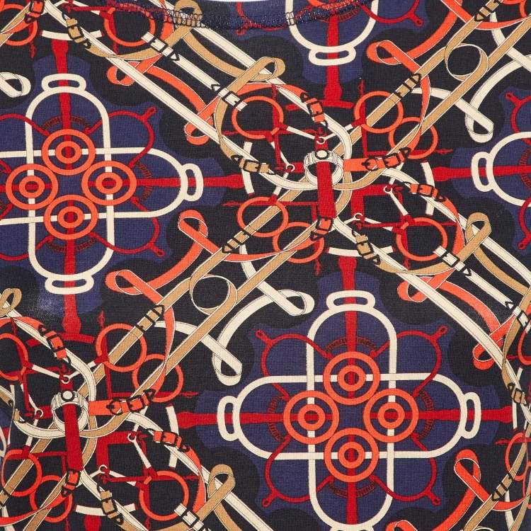 Pre Owned Hermès Navy Blue Printed Cotton Knit T-Shirt S