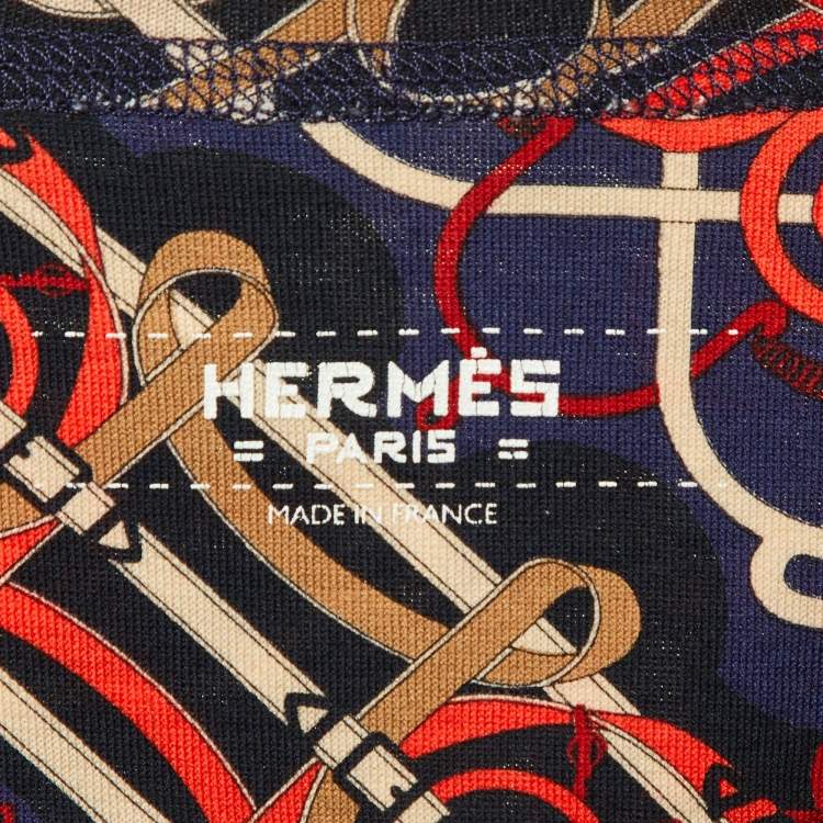 Pre Owned Hermès Navy Blue Printed Cotton Knit T-Shirt S