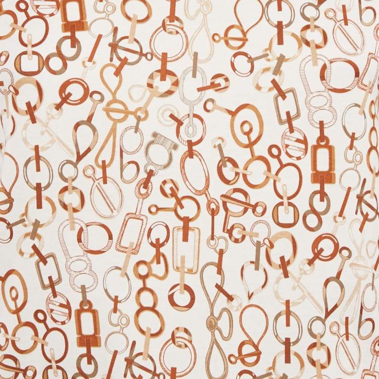 Pre Owned Hermes  White Do Re Boucles Printed Cotton T-Shirt M